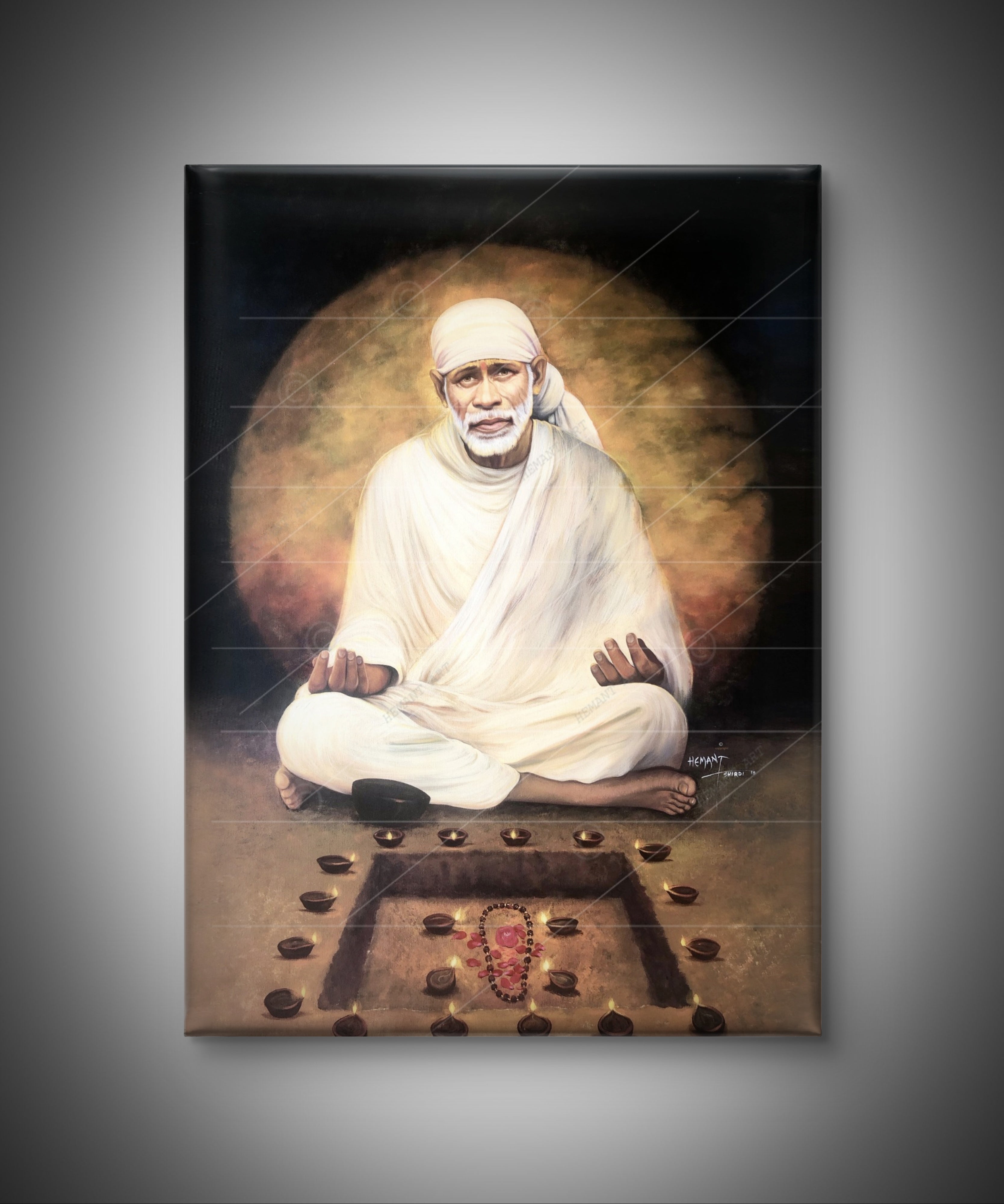Hemant art Shirdi Sai Baba Meditation Photo Frame Canvas Painting Canvas Wall Art – Spiritual Home Decor for Puja Room & Meditation Space